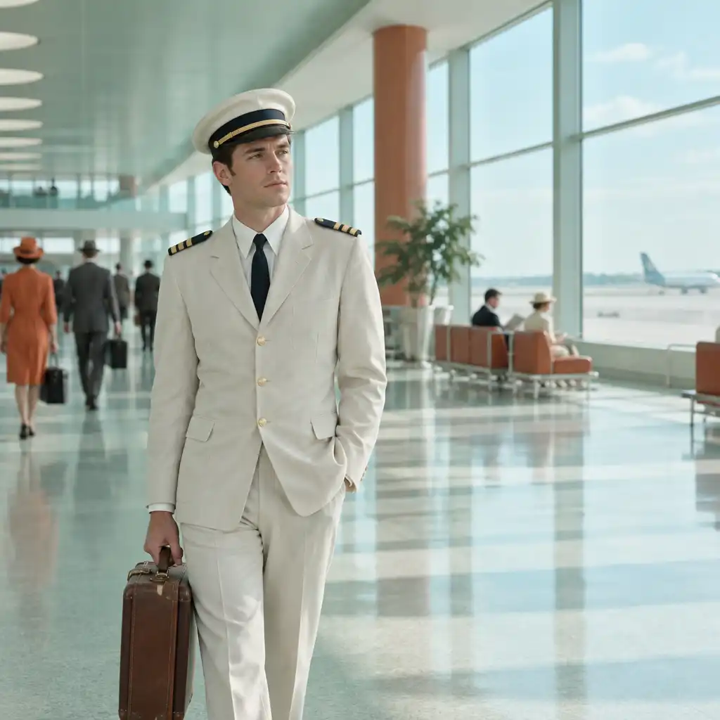 Leonardo DiCaprio as Frank Abagnale Jr. in a bright airport concourse setting in Catch Me If You Can