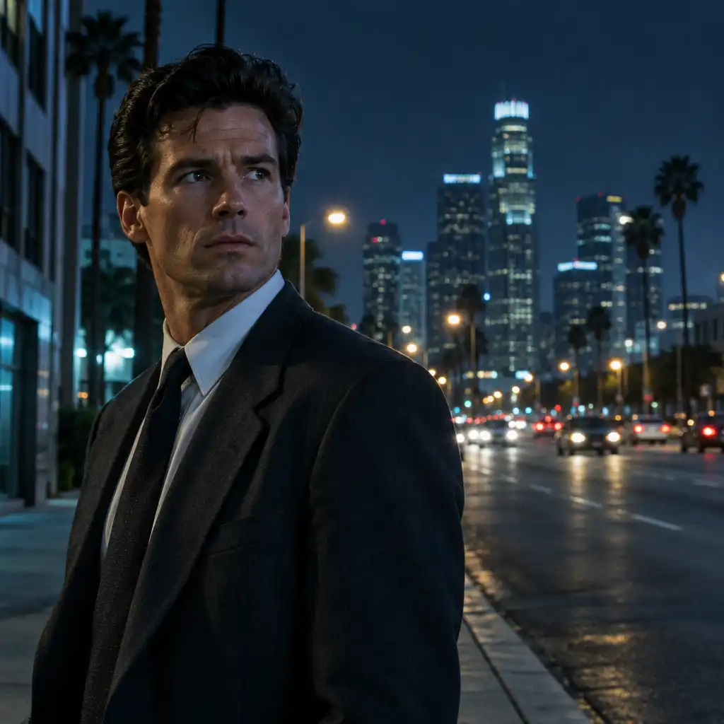 Al Pacino as Vincent Hanna standing on a city street at night in Heat